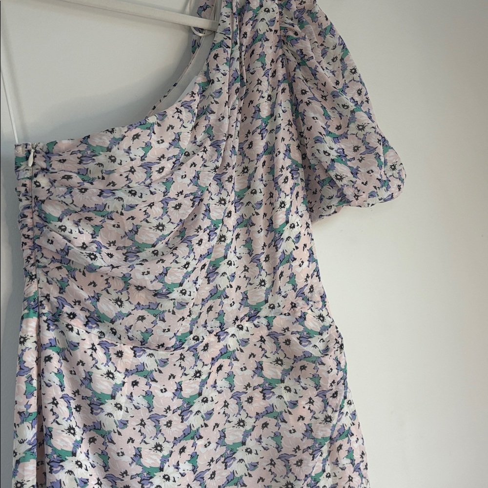 Spring Astr One-Shoulder Floral Dress - White and Blue - Picture 7 of 8